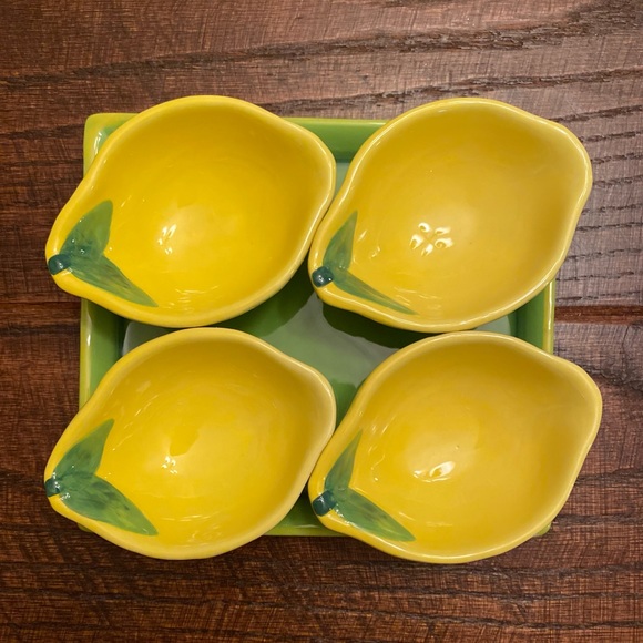 Small Lemon Ceramic Bowls & Ceramic Square Green Tray, Farmhouse Lemons Bowls - Picture 5 of 16